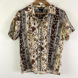 HALSTON vintage 100% silk animal print button down blouse